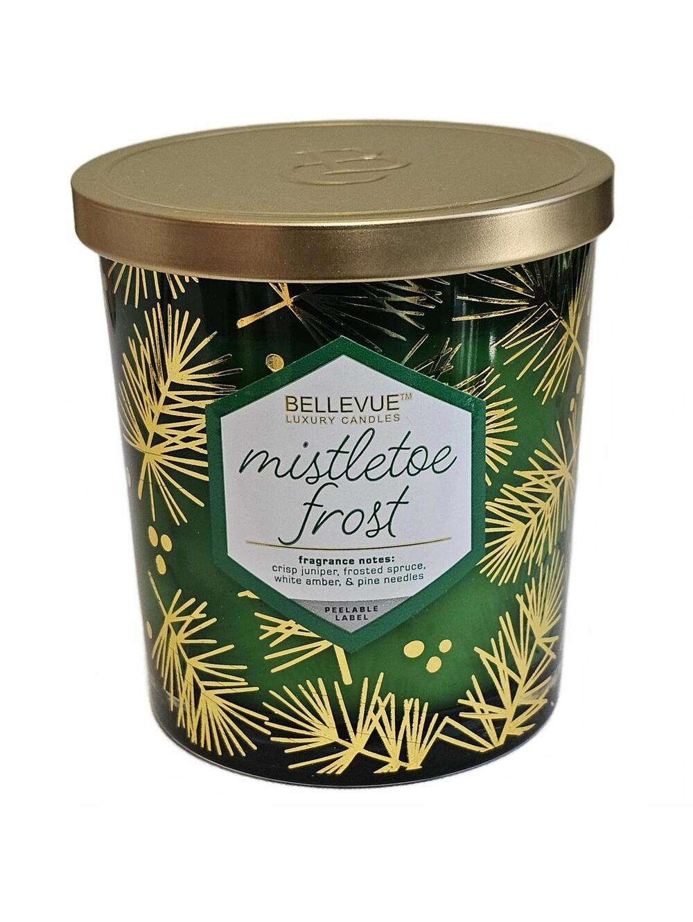 Bellevue Luxury Candle Mistletoe Frost 12 oz Glass Jar ~4.25" x 4" Holidays
